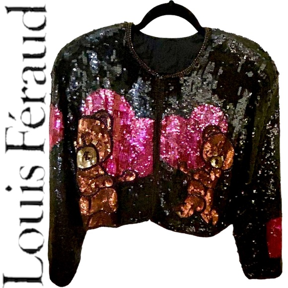 Vintage Louis Feraud Love Bear Sequin Jacket M/S - Picture 1 of 2